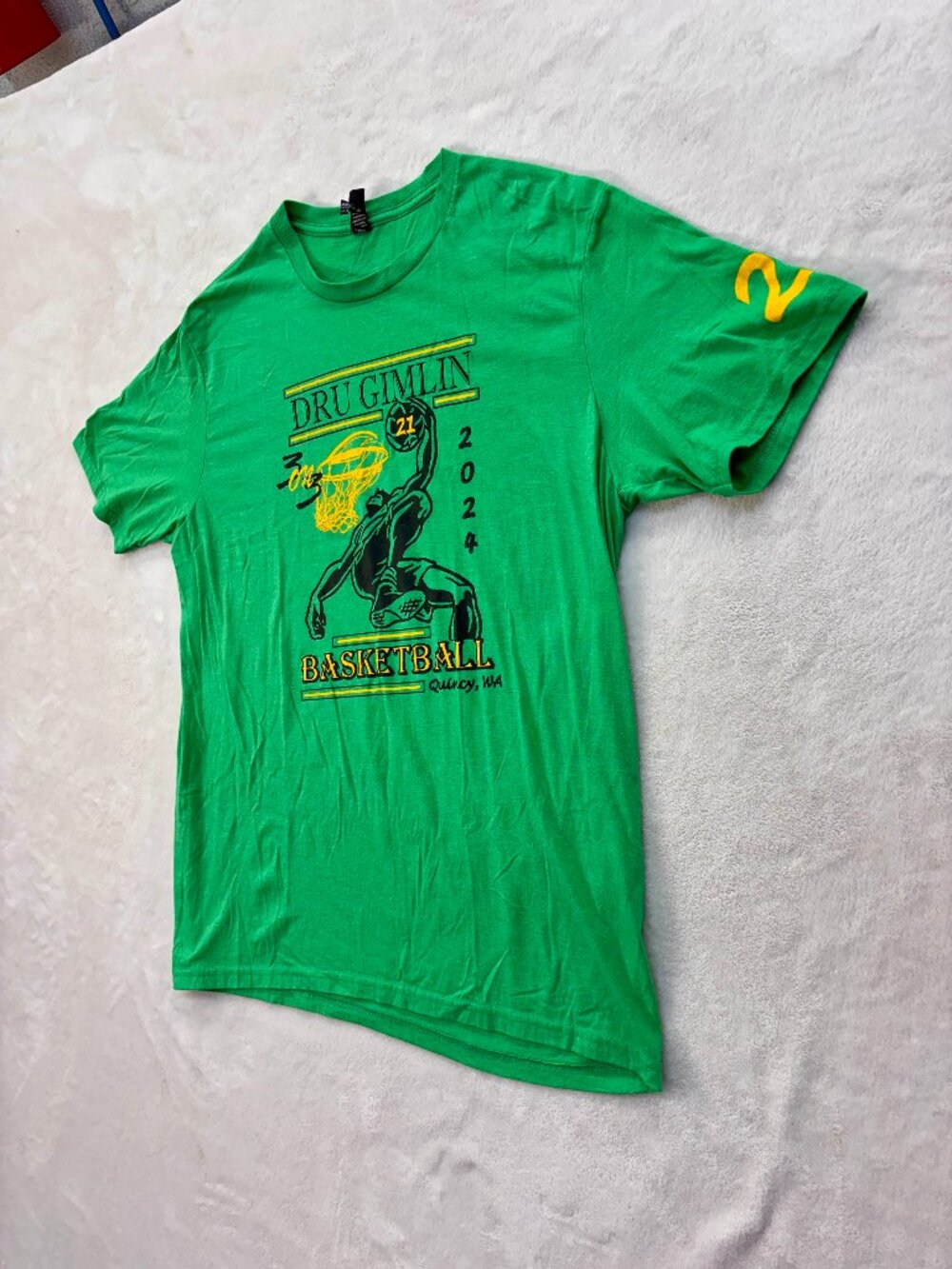 #21 Dru Gimlin "3 on 3" Basketball 2024 Men's T-Shirt -- Quincy, WA -- Size: XL!